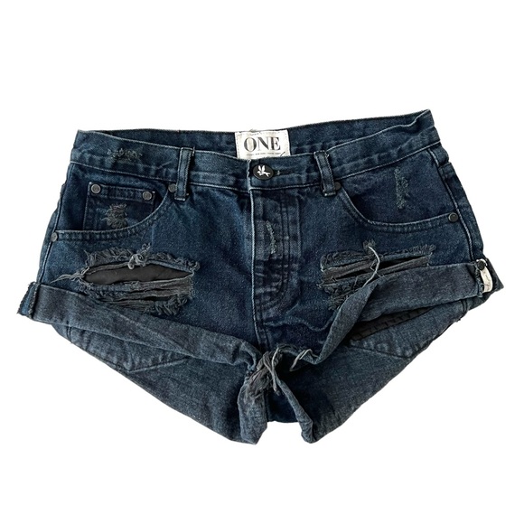 One Teaspoon Pants - One Teaspoon Womens Bandits Denim Shorts Size 27 Long Rise Button Fly Distressed